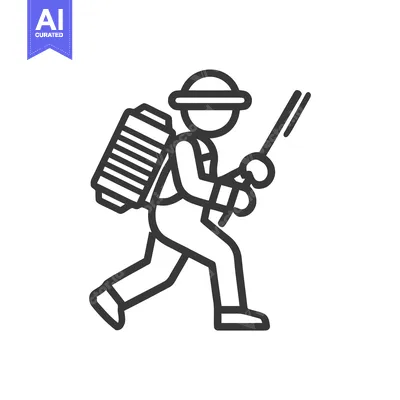 Dynamic Line Art Icon of a Worker with a Backpack Sprayer