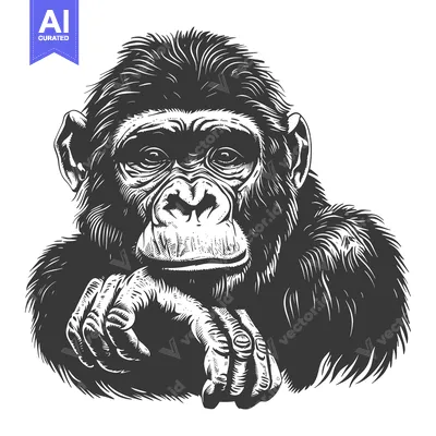 Aset premium populer: A Black and White Illustration of a Chimpanzee with Its Hand on Its Ch