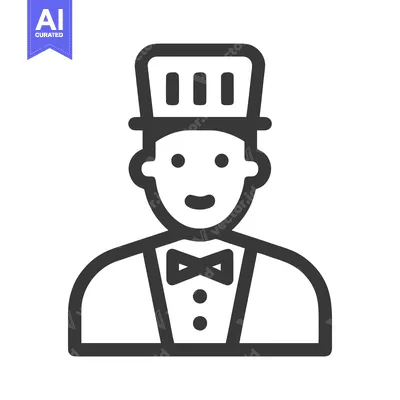 Smiling Doorman Character in Top Hat and Bow Tie, Minimalist Line Icon