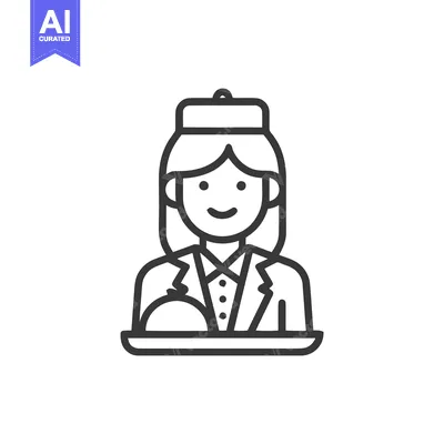 Aset premium populer: Friendly Waitress in Uniform Serving Meal with Cloche, Minimalist Line