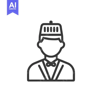 Elegant Hotel Bellboy Line Icon with Pillbox Hat and Uniform