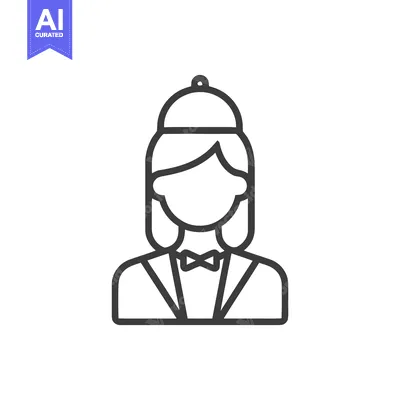 Minimalist Outline Icon of a Female Hotel Bellhop with Bow Tie and Pil