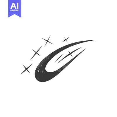 A Black and White Illustration of a Comet with a Tail and Stars