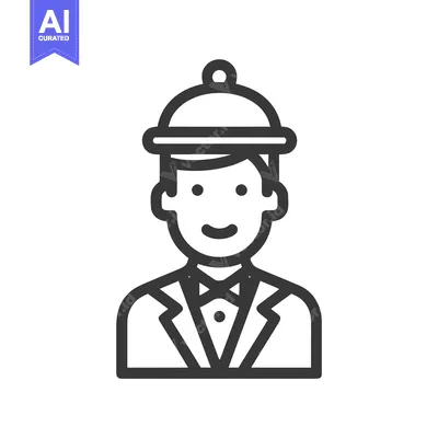 Aset premium populer: Friendly Waiter with Serving Cloche Hat, Minimalist Hospitality Icon