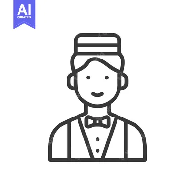 Smiling Bellboy in Uniform, a Minimalist Line Art Icon for Hospitality