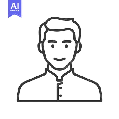 Premium design asset: Sleek Line Art Icon of a Smiling Man with a Modern Hairstyle and Stand
