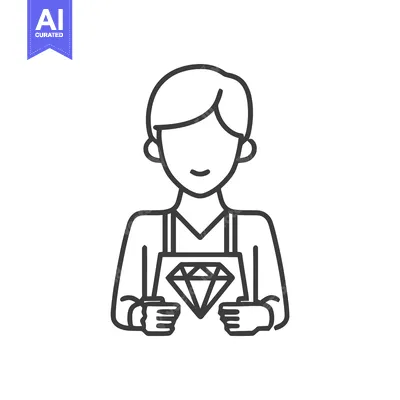 Professional Jeweler Holding a Large Diamond, Minimalist Line Art Icon