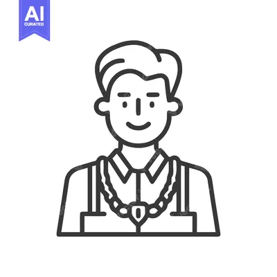 Stylish Young Man with Pendant Necklace, Minimalist Line Art Avatar Ic
