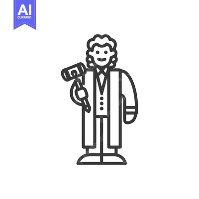 Smiling Judge in Traditional Robe and Wig Holding a Gavel, Minimalist