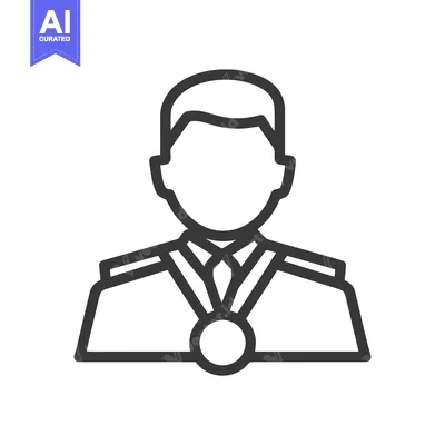 Simple Line Icon of a Person in Uniform with a Medal, Symbolizing Achi