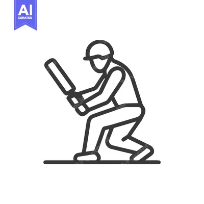 Stylized Cricket Batsman Icon: Ready to Strike, Dynamic Sports Line Ar