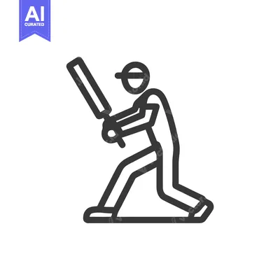 Minimalist Line Icon of Baseball Player Batting, Ready to Hit, Sports