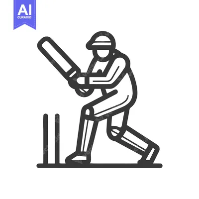 Dynamic Monochrome Cricket Batsman Icon in Batting Stance with Wickets