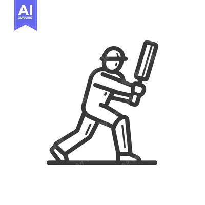 Aset premium populer: Minimalist Line Art Icon of a Cricket Batsman in Batting Stance, Ready