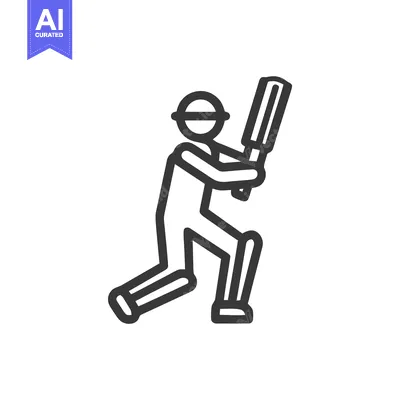Aset desain premium: Minimalist Cricket Batsman Line Art Icon in Batting Stance, Modern Spo