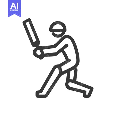 Aset premium populer: Minimalist Cricket Player Icon in Batting Stance, Black Line Art Vecto