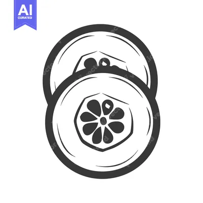 A Black and White Illustration of a Cut Fruit with a Flower-Shaped Cen
