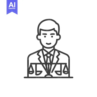 Minimalist Line Art Icon of Legal Professional with Scales of Justice,