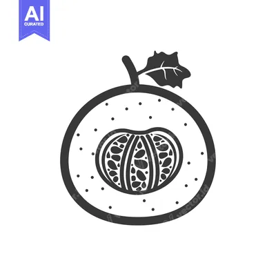 Aset desain premium: A Black and White Illustration of a Cut-Open Fruit with Seeds