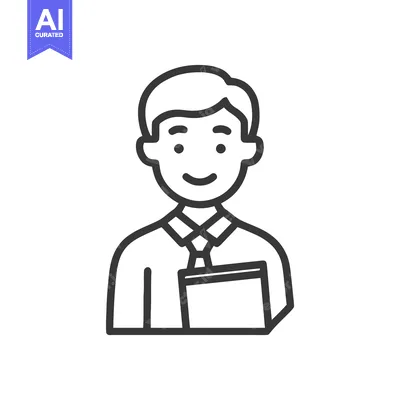 Smiling Male Professional or Student Icon in Tie Holding Book, Minimal