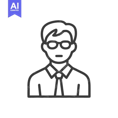 Simple Line Art Icon of a Man with Glasses and Tie, Professional Avata