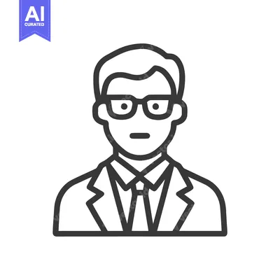 Premium design asset: Monochrome Line Art Icon of a Professional Man in Glasses and Suit