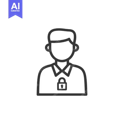 Stylized Male User Profile Icon with Padlock on Chest, Illustrating Di