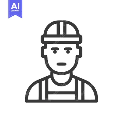 Minimalist Line Icon of Construction Worker with Hard Hat, Professiona