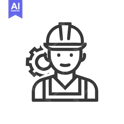 Aset desain premium: Minimalist Outline Icon of Engineer or Construction Worker with Hard H