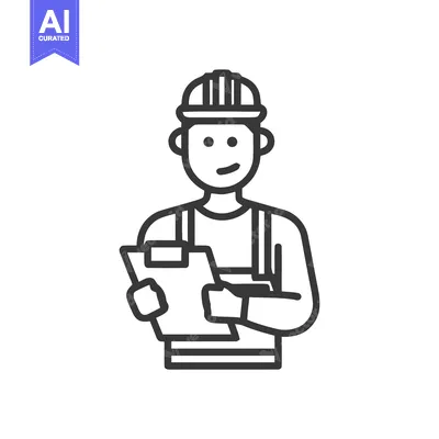 Stylized Engineer Icon with Clipboard and Hard Hat in Clean Minimalist