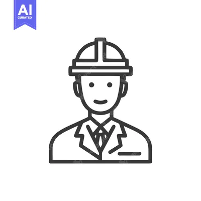 Professional Engineer Icon with Hard Hat and Suit, Minimalist Line Art