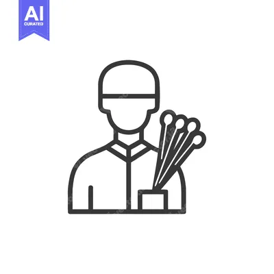 Stylized Line Art Icon of Person in Cap Holding Cotton Swabs or Matchs