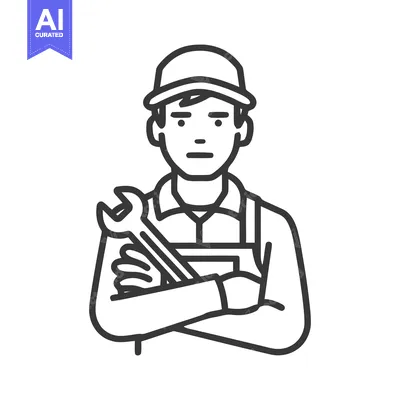 Aset premium populer: Modern Line Art Icon of a Professional Male Mechanic or Technician Hol
