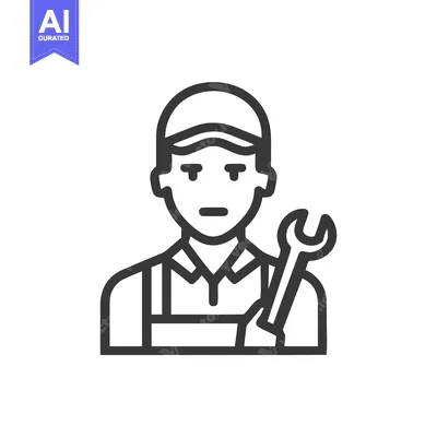 Popular premium asset: Stoic Male Mechanic Line Art Icon with Wrench for Repair Services