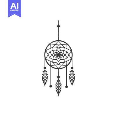 A Black and White Illustration of a Dreamcatcher with Feathers