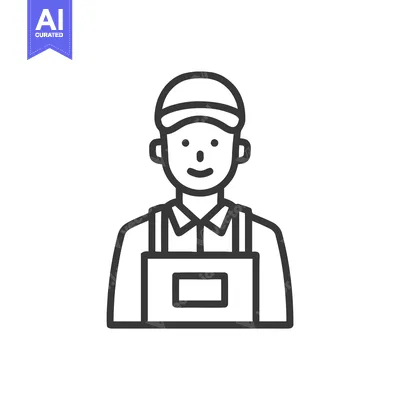 Aset premium populer: Clean Line Art Icon of Smiling Worker in Cap and Apron, Minimalist Vec