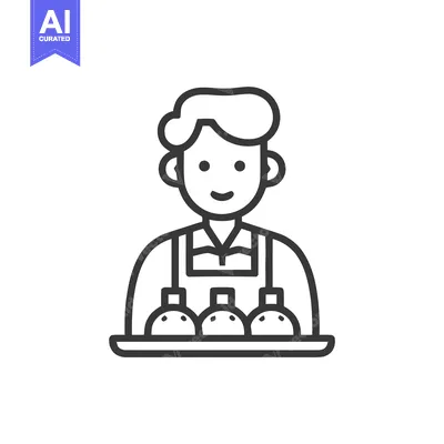 Smiling Baker or Chef Icon Holding Tray of Freshly Baked Buns, Simple