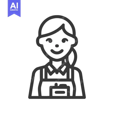 Smiling Female Service Worker Icon in Apron, Minimalist Line Art Avata