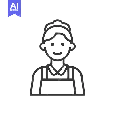 Popular premium asset: Smiling Woman in Apron Line Icon: Minimalist Service Worker Avatar for