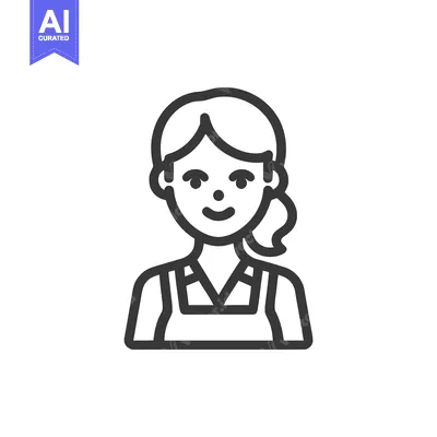 Popular premium asset: Minimalist Line Art Icon of Smiling Woman with Ponytail and Apron, Fri