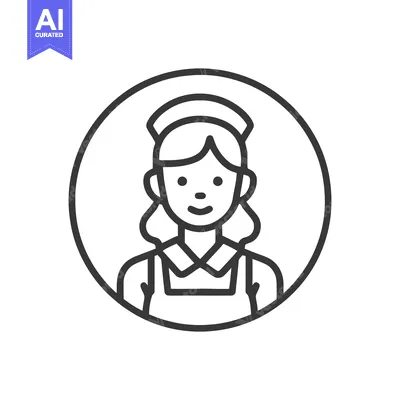 Aset desain premium: Smiling Female Nurse Avatar Line Art Icon in Circle, Minimalist Vector