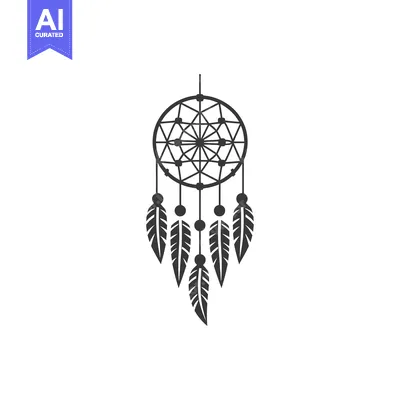 A Black and White Illustration of a Dreamcatcher with Feathers