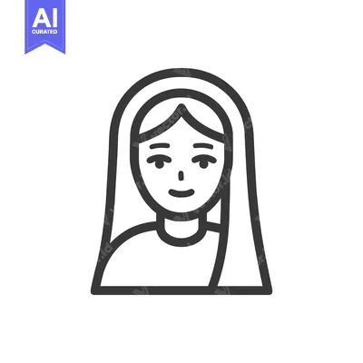 Minimalist Veiled Woman Line Art Icon: Serene Religious Figure or Nun