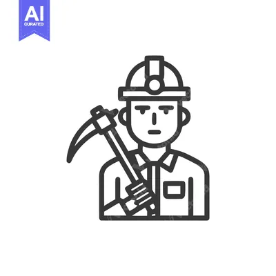 Popular premium asset: Monochrome Line Art Icon of Miner with Pickaxe and Hard Hat, Mining In