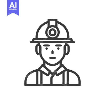 Clean Line Icon of Industrial Worker in Hard Hat, Professional Safety