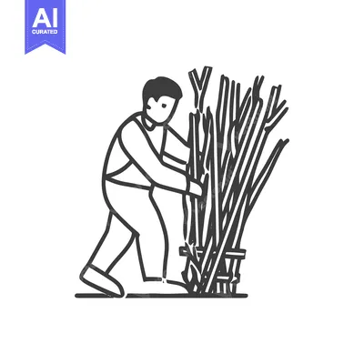 Premium design asset: Monochrome Line Art Illustration of Man Gathering Firewood Sticks, Sim