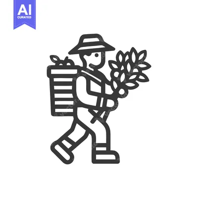 Stylized Farmer Icon with Harvested Crops and Backpack Basket in Monoc