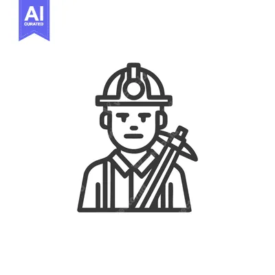Popular premium asset: Minimalist Line Art Miner Icon with Hard Hat and Pickaxe, Industrial W