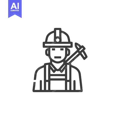 Simple Line Art Icon of a Miner or Construction Worker Wearing a Hard