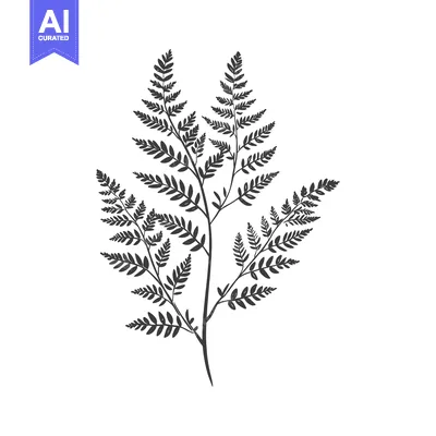 A Black and White Illustration of a Fern Branch